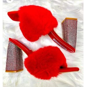 Cape Robbin Fur Mule Rhinestone Shoes